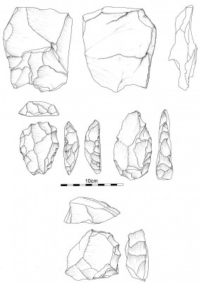 Figure 6. Selection of artefacts from site Al Jamrab: a core and some scrapers.